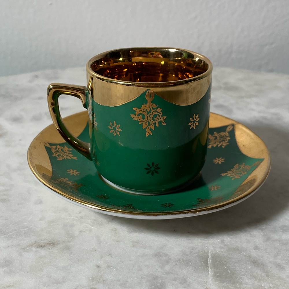 Vintage Winterling Bavaria Germany Demitasse Tea Cup and Saucer- Green & Gold